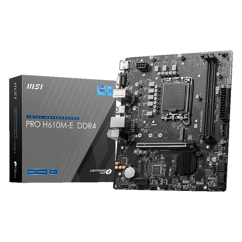 MSI PRO H610M-E DDR4, Micro-ATX, Socket 1700, Dual Channel DDR4 3200(OC)MHz, 1x PCIe x16 slots, 1x M.2 slots, 1x HDMI, 1 x VGA, 