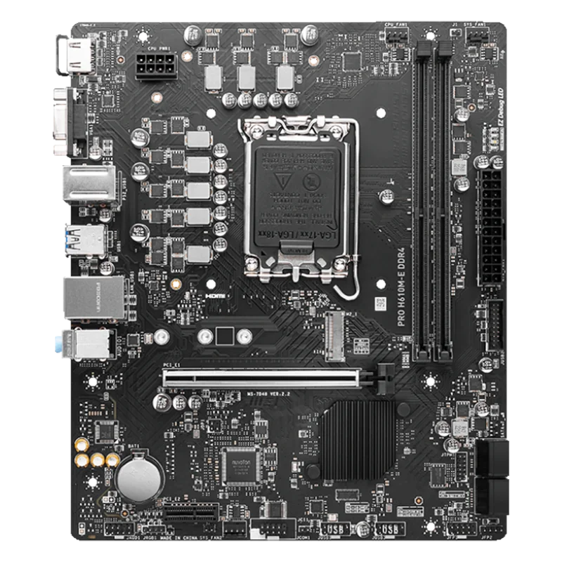 MSI PRO H610M-E DDR4, Micro-ATX, Socket 1700, Dual Channel DDR4 3200(OC)MHz, 1x PCIe x16 slots, 1x M.2 slots, 1x HDMI, 1 x VGA, 