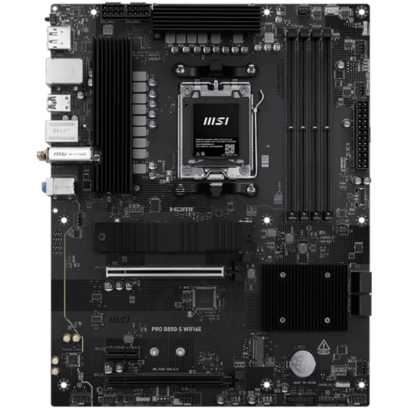 MSI PRO B850-S WIFI6E, ATX, Socket AM5, 4x DDR5 Dual Channel up to 8200(OC)MHz, 2x PCIe x16 slot, 2x M.2 slot, 4x USB 5Gbps, 3x 