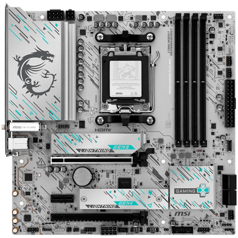 MSI B850M GAMING PLUS WIFI, mATX, Socket AM5, 4x DDR5 Dual Channel DDR5 up to 8200(OC)MHz, 2x PCIe x16 slot, 2x M.2 slot, 3x USB
