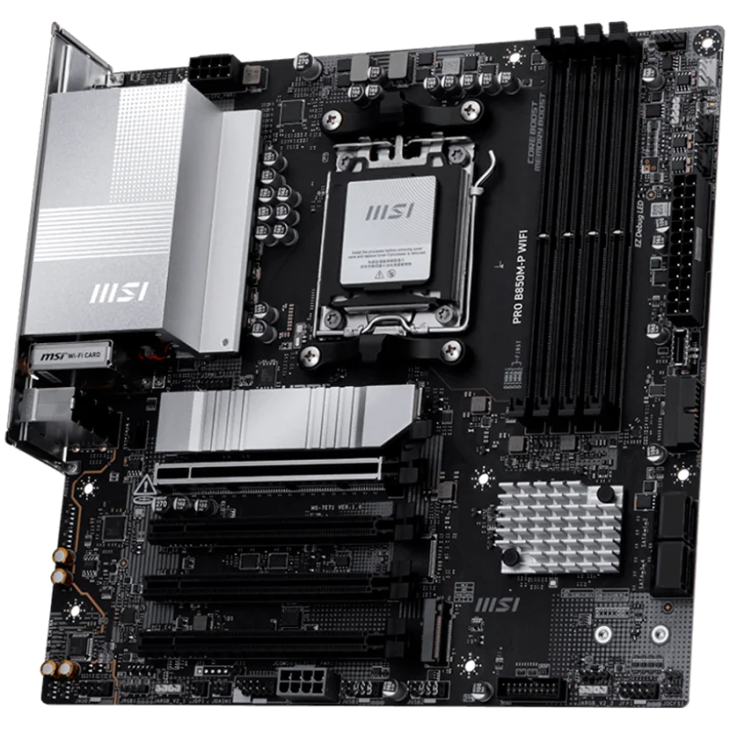 MSI PRO B850M-P WIFI, mATX, Socket AM5, 4x DDR5 Dual Channel DDR5 up to 8200(OC)MHz, 4x PCIe x16 slot, 3x M.2 slot, 4x USB 2.0, 