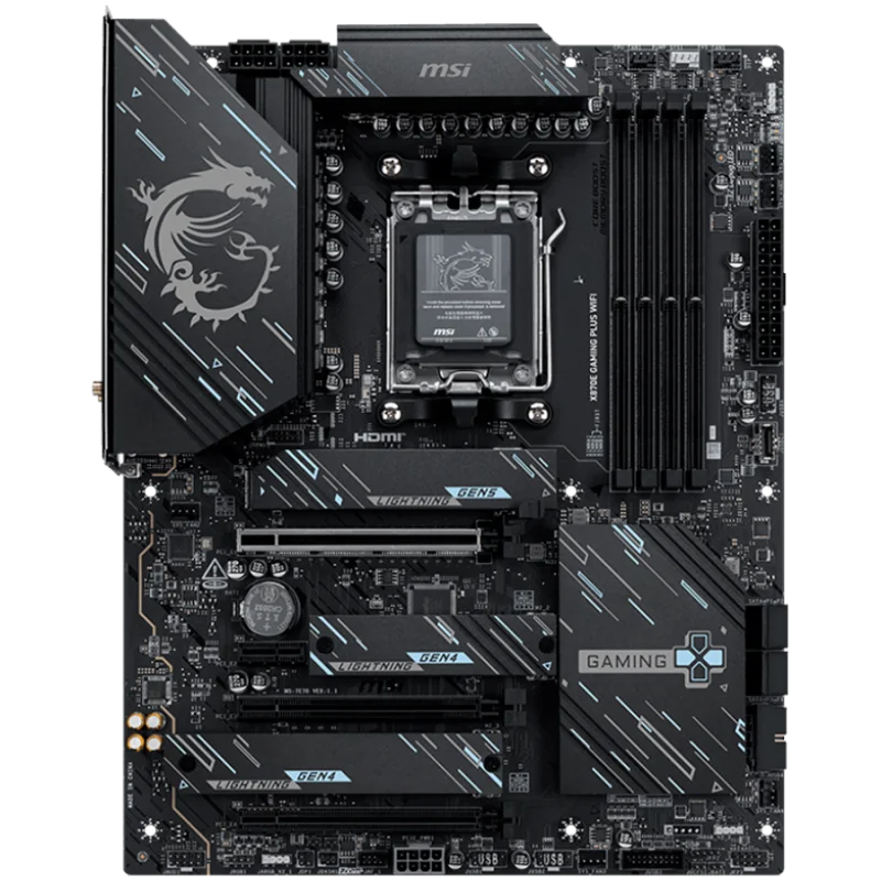 MSI X870E GAMING PLUS WIFI, ATX, Socket AM5, 4x DDR5 Dual Channel DDR5 up to 8200(OC)MHz, 3x PCIe x16 slot, 3x M.2 slot, 4x USB 
