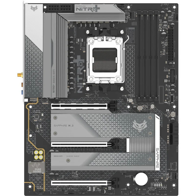 SAPPHIRE AMD B850 AM5 NITRO+ Ryzen R9/R7/R5, 4x DDR5 8000MHz, PCIE 5, 1x M.2 Gen5, 2x M.2 Gen4, LAN 2.5 Gbps, WIFI7, USB, ATX - 