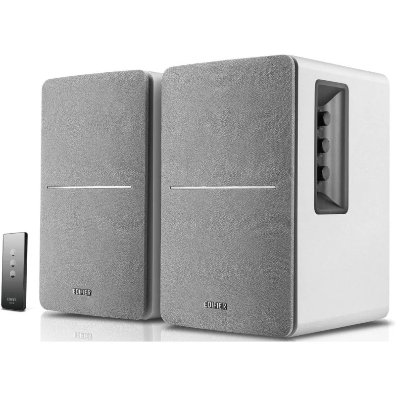Edifier R1280T 2.0 Bookshelf Speakers, RCA, 0.5-inch Tweeters, 4-inch Drivers, 42W (RMS), Control Knobs and Remote Control, Whit