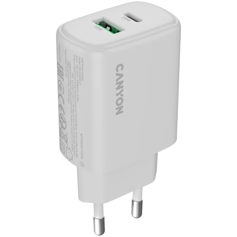 CANYON charger OnCharge 250 25W 1xPD 1xQC EU White - 1