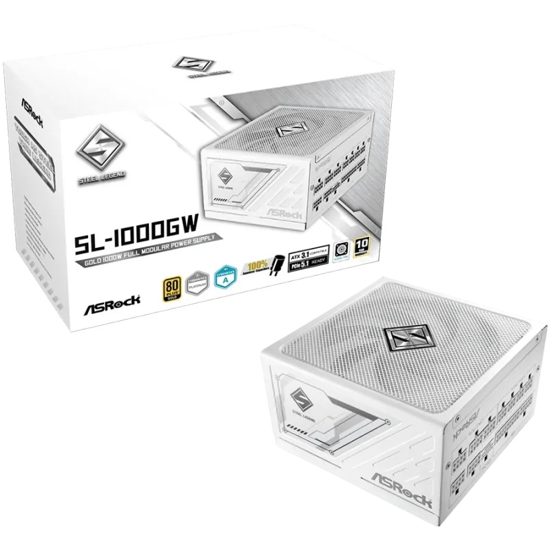 Asrock SL-1000GW, 1000W, 80 Plus GOLD, Fully Modular PSU, Japanese Capacitors, 2x EPS 12V CPU(4+4pin), 1x PCIe5.1 (12+4pin), 3x 