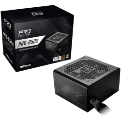 Asrock PRO-650B, 650W, 80 Plus BRONZE, Non Modular PSU, 1x EPS 12V CPU(4+4pin), 2x PCIe (6+2pin), 2x 4-pin connectors, 4x SATA, 