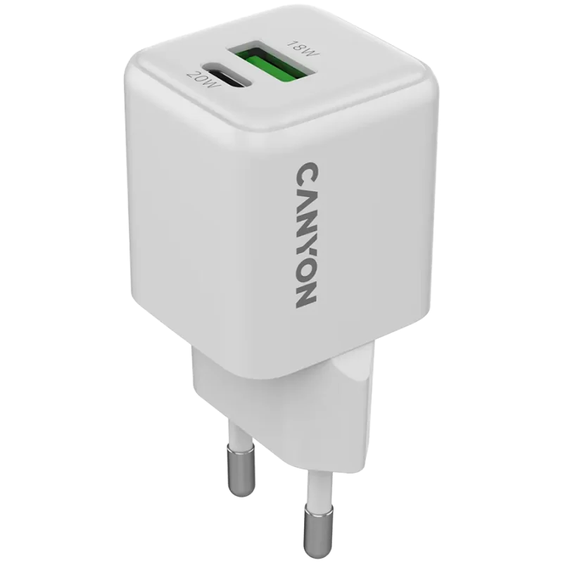 CANYON charger CU20AC GaN 20W 1xPD 1xQC EU White - 1