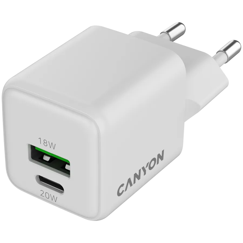 CANYON charger CU20AC GaN 20W 1xPD 1xQC EU White - 1