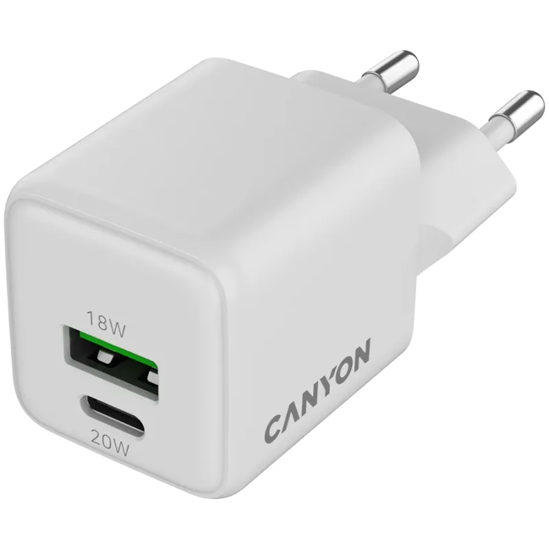 CANYON charger CU20AC GaN 20W 1xPD 1xQC EU White - 1