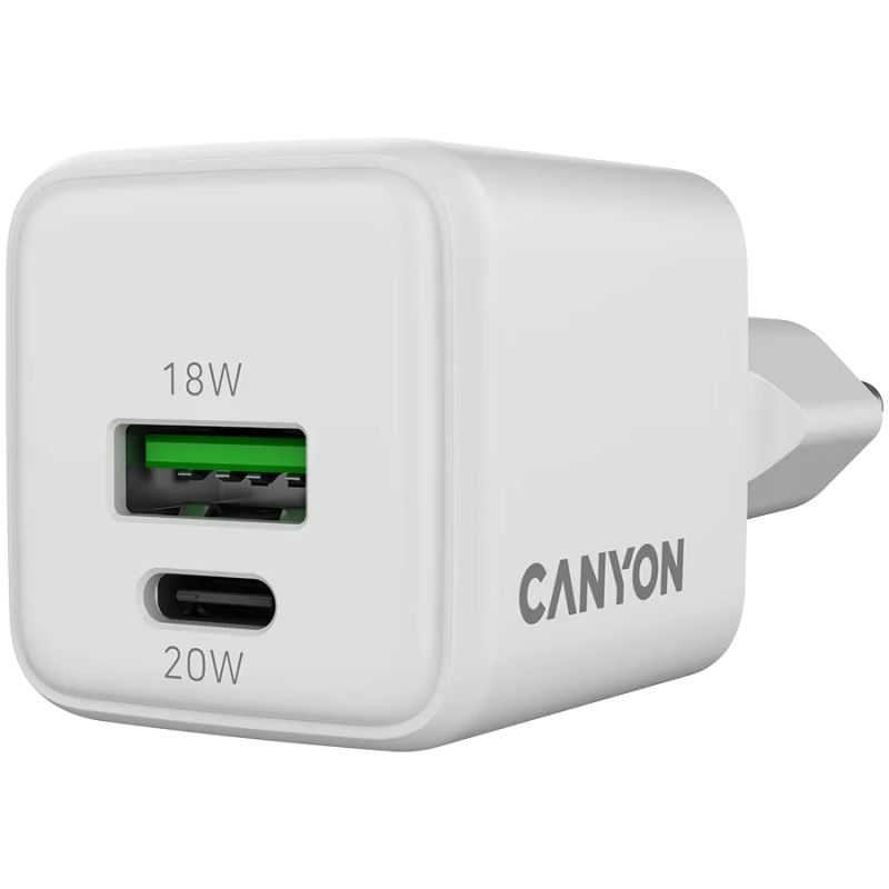 CANYON charger CU20AC GaN 20W 1xPD 1xQC EU White - 1
