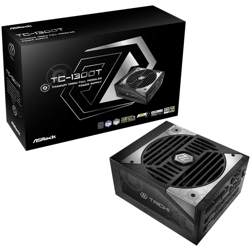 Asrock TC-1300T, 1300W, 80 Plus Titanium, Fully Modular PSU, Japanese Capacitors, 2x EPS 12V CPU(4+4pin), 2x PCIe5.1 (12+4pin), 