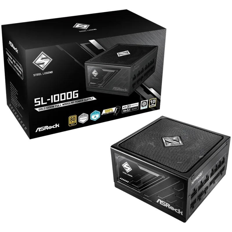 Asrock SL-1000G, 1000W, 80 Plus GOLD, Fully Modular PSU, Japanese Capacitors, 2x EPS 12V CPU(4+4pin), 1x PCIe5.1 (12+4pin), 3x P