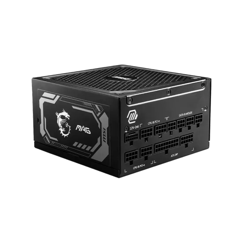 MSI MAG A1000GL PCIE5, 1000W, 80 Plus Gold, 135mm Fluid Dynamic Bearing Fan, Protections: OCP/OVP/OPP/OTP/SCP/UVP, Dimensions: 1