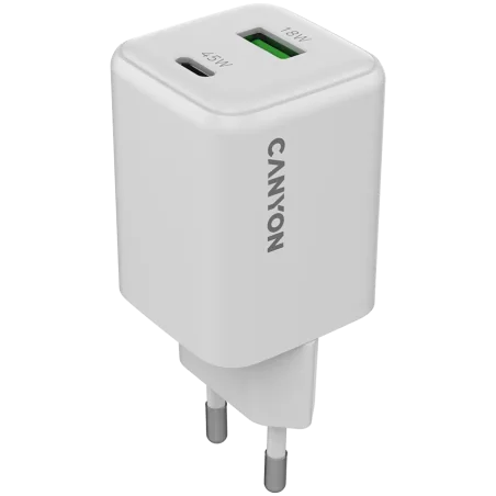CANYON charger CU45AC GaN 45W 1xPD 1xQC EU White - 1
