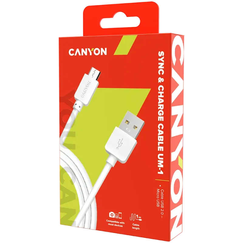 CANYON Micro USB cable, 1M, White - 1