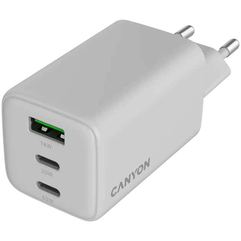 CANYON charger CU65ACC GaN 65W 2xPD 1xQC EU White - 1