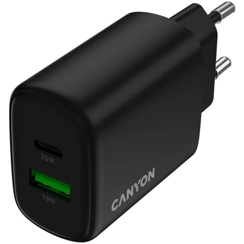 CANYON charger OnCharge 250 25W 1xPD 1xQC EU Black - 1