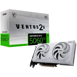 MSI Video Card NVIDIA GeForce RTX 5060 Ti 8G VENTUS 2X OC WHITE PLUS, 8GB GDDR7, 128-bit, 2617 MHz Boost, 4608 CUDA Cores, PCIe 