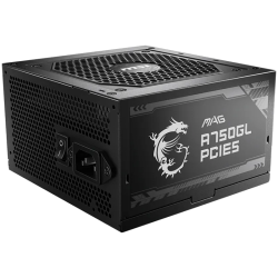 MSI MAG A750GL PCIE5, 750W, 80 Plus Gold, ATX Form Factor, 100~240 Vac Input Voltage, 47Hz ~ 63Hz Input Frequency, 120 mm Fan, 1