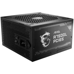 MSI MAG A750GL PCIE5, 750W, 80 Plus Gold, ATX Form Factor, 100~240 Vac Input Voltage, 47Hz ~ 63Hz Input Frequency, 120 mm Fan, 1