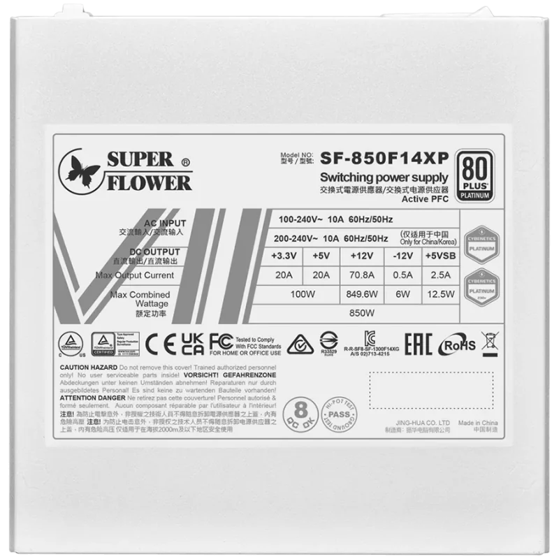 Super Flower Leadex VII Platinum PRO 1000W ATX 3.1, 80 Plus Platinum, Fully Modular, Flat White Cables, 140mm Fan, 150mmx150mmx8