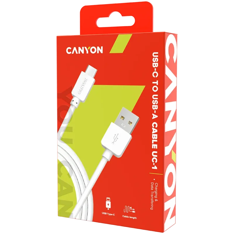 CANYON Type C USB Standard cable, 1M, White - 1