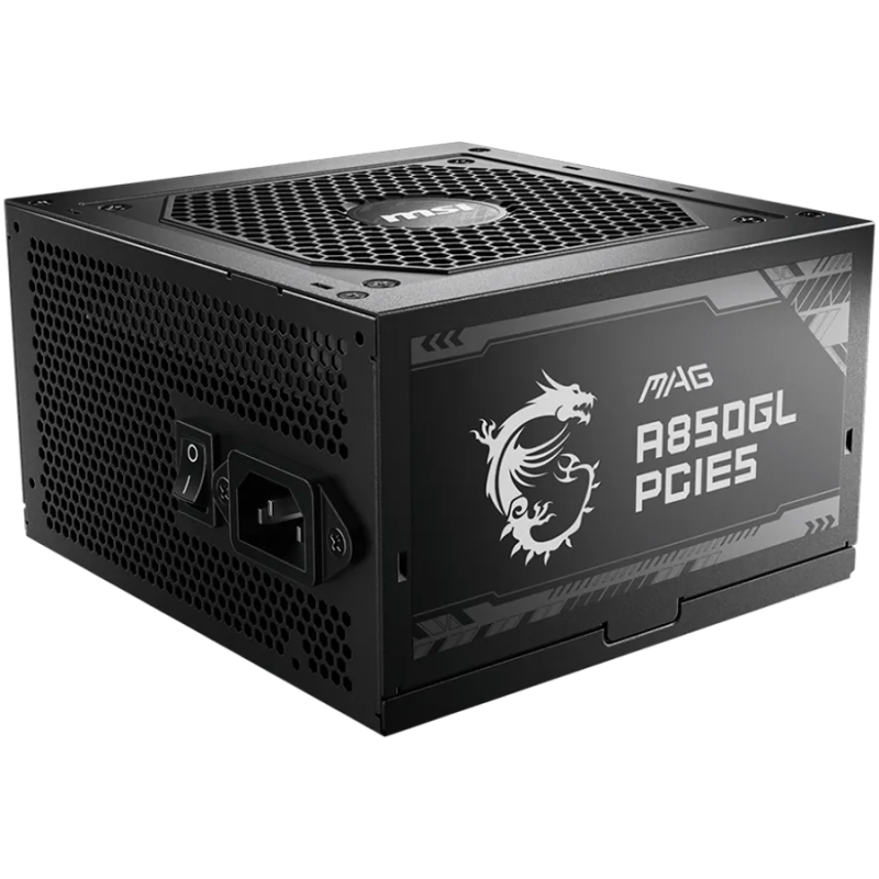 MSI MAG A850GL PCIE5, 850W, 80 Plus Gold, 120mm Fluid Dynamic Bearing Fan, Protections: OCP/OVP/OPP/OTP/SCP, Dimensions: 150mmx1