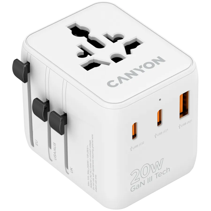 CANYON Travel Adapter OnTour 20 EU/UK/US/AUS 20W  White - 1