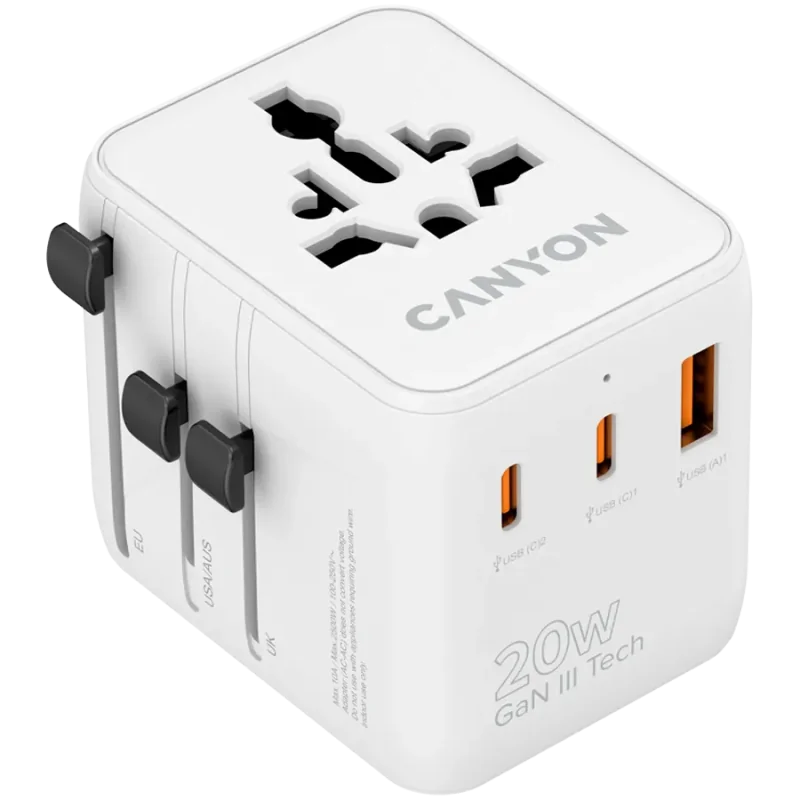 CANYON Travel Adapter OnTour 20 EU/UK/US/AUS 20W&nbsp; White - 1