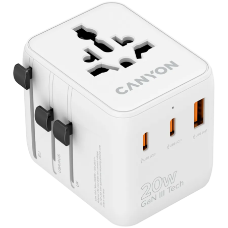 CANYON Travel Adapter OnTour 20 EU/UK/US/AUS 20W  White - 1