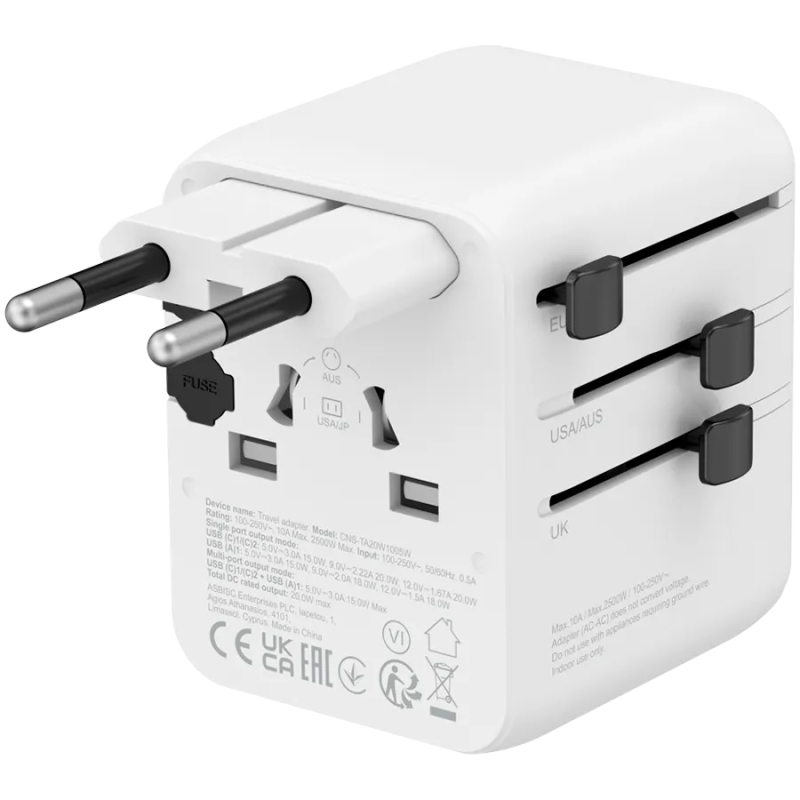 CANYON Travel Adapter OnTour 20 EU/UK/US/AUS 20W  White - 1
