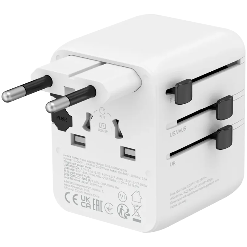 CANYON Travel Adapter OnTour 20 EU/UK/US/AUS 20W&nbsp; White - 1