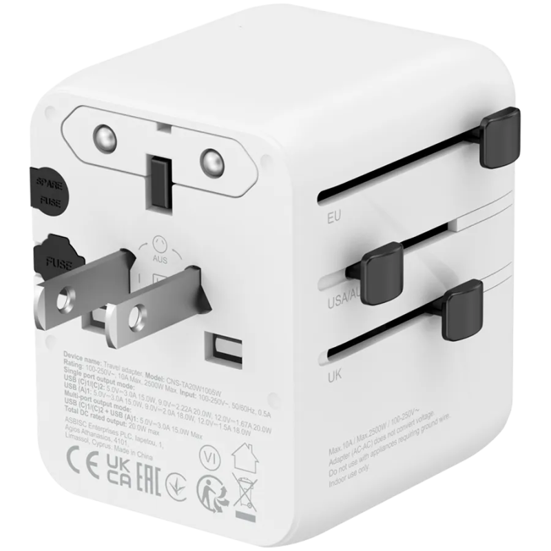 CANYON Travel Adapter OnTour 20 EU/UK/US/AUS 20W  White - 1