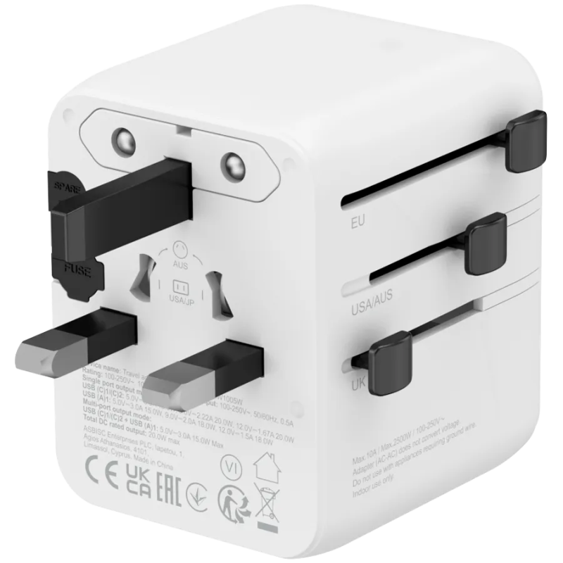 CANYON Travel Adapter OnTour 20 EU/UK/US/AUS 20W  White - 1