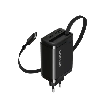 CANYON charger OnCharge 65RC Build-In Cable USB-C 65W 1xPD 1xQC EU Black - 1