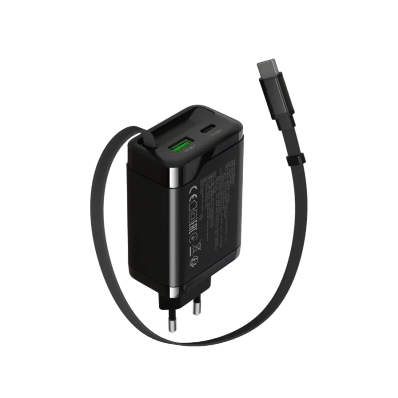 CANYON charger OnCharge 65RC Build-In Cable USB-C 65W 1xPD 1xQC EU Black - 1