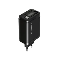 CANYON charger OnCharge 65RC Build-In Cable USB-C 65W 1xPD 1xQC EU Black - 3