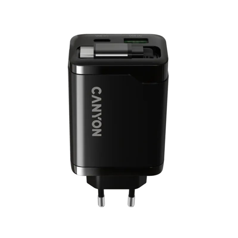 CANYON charger OnCharge 65RC Build-In Cable USB-C 65W 1xPD 1xQC EU Black - 1