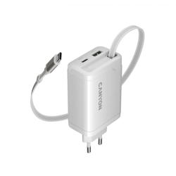 CANYON charger OnCharge 65RC Build-In Cable USB-C 65W 1xPD 1xQC EU White - 1