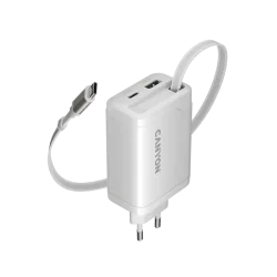 CANYON charger OnCharge 65RC Build-In Cable USB-C 65W 1xPD 1xQC EU White - 1