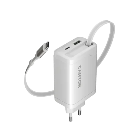 CANYON charger OnCharge 65RC Build-In Cable USB-C 65W 1xPD 1xQC EU White - 1