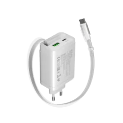 CANYON charger OnCharge 65RC Build-In Cable USB-C 65W 1xPD 1xQC EU White - 2