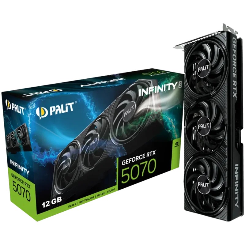 PALIT GeForce RTX 5070 Infinity 3 12GB GDDR7 192 bit, 1x HDMI 2.1b, 3x DP 2.1b, 3 Fan, 1x 16-pin pwr connector, 650W, board size