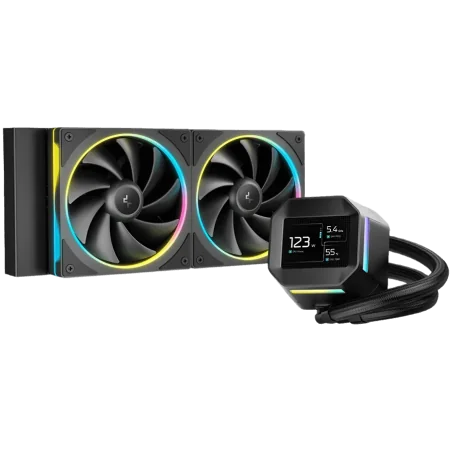 DeepCool LM240, 240mm CPU Liquid Cooler, 2.4" LCD screen, 2x120mm FL12 SE ARGB PWM Fans, Fluid Dynamic Bearing, Black, Intel LGA