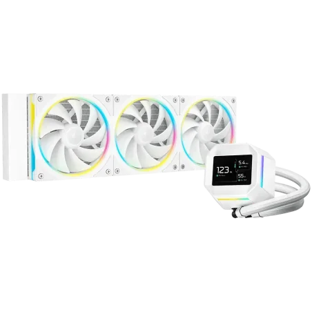 DeepCool LM360 WH, 360mm CPU Liquid Cooler, 2.4" LCD screen, 3x120mm FL12 SE ARGB PWM Fans, Fluid Dynamic Bearing, White, Intel 