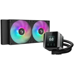 DeepCool MYSTIQUE 240 ARGB, 240mm CPU Liquid Cooler, 2.8" LCD screen, 2x120mm PWM ARGB Fans, Fluid Dynamic Bearing, Black, Intel