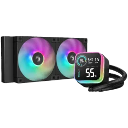 DeepCool LQ240, 240mm CPU Liquid Cooler, 2x120mm ARGB PWM Fans, LED Screen, Anti-Leak Technology, Black, LGA1851/1700/1200/1151/