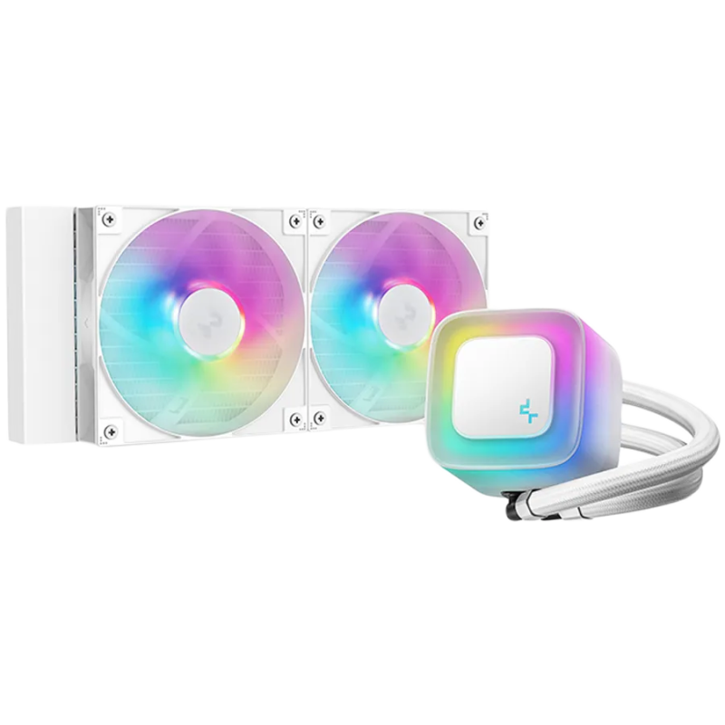 DeepCool LE240 WH V2, 240mm CPU Liquid Cooler, 2x120mm PWM ARGB Fans, ARGB block, White, LGA1851/1700/1200/1151/1150/1155, AMD A