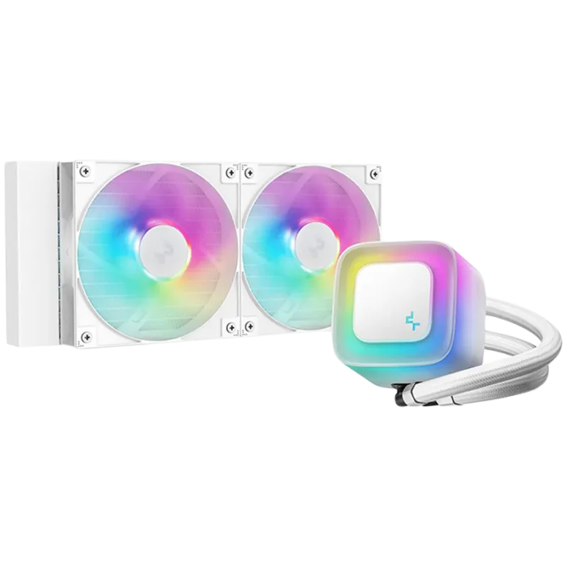 DeepCool LE240 WH V2, 240mm CPU Liquid Cooler, 2x120mm PWM ARGB Fans, ARGB block, White, LGA1851/1700/1200/1151/1150/1155, AMD A